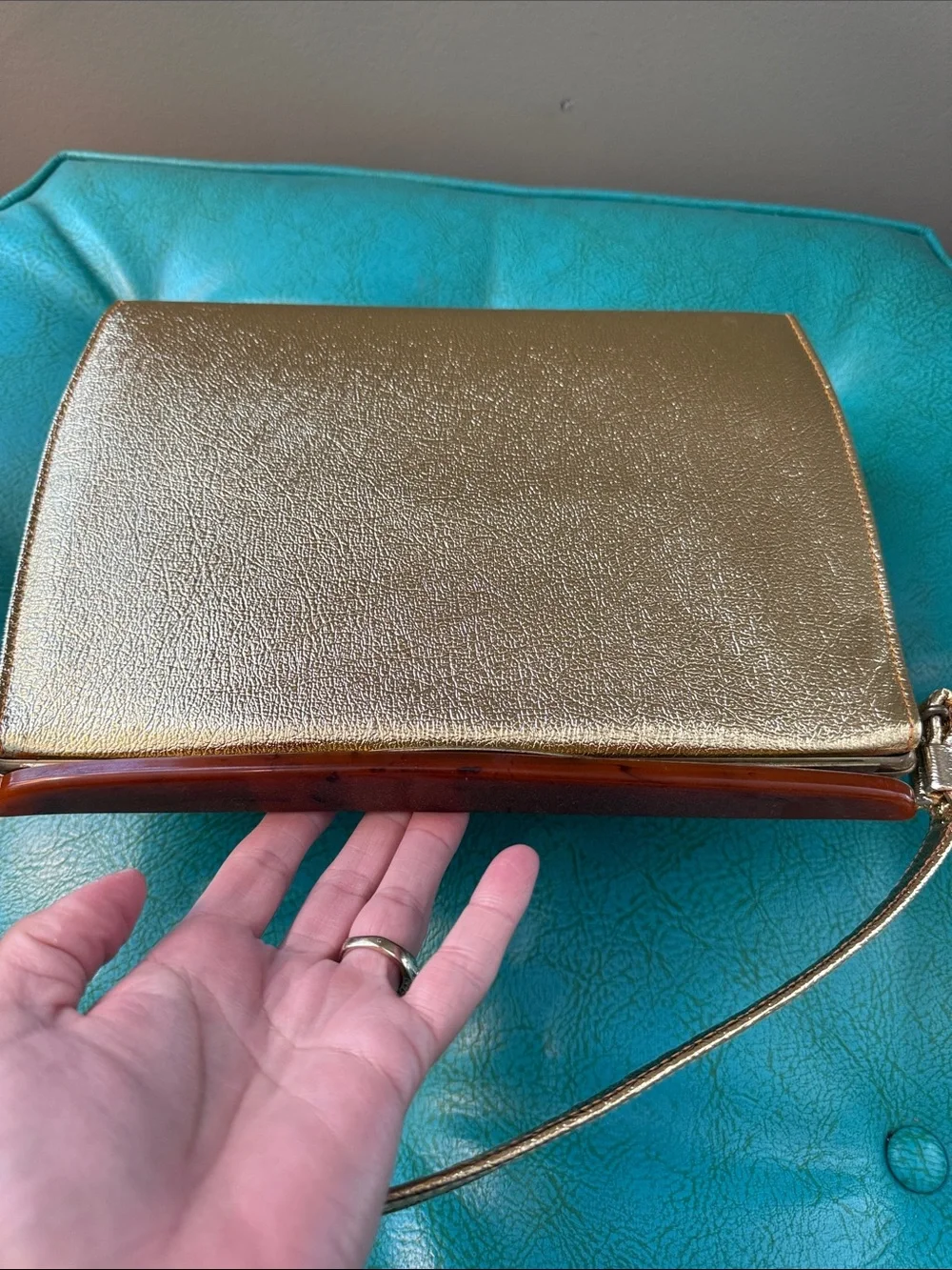 Vintage Town & Country Metallic Gold structured Shoulder Bag Purse mid century
